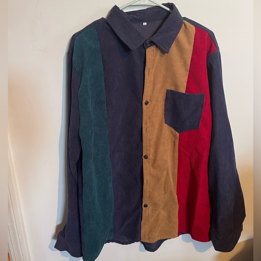 Corduroy Color Block Button Down